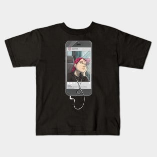 Girl listening music on the bus Kids T-Shirt